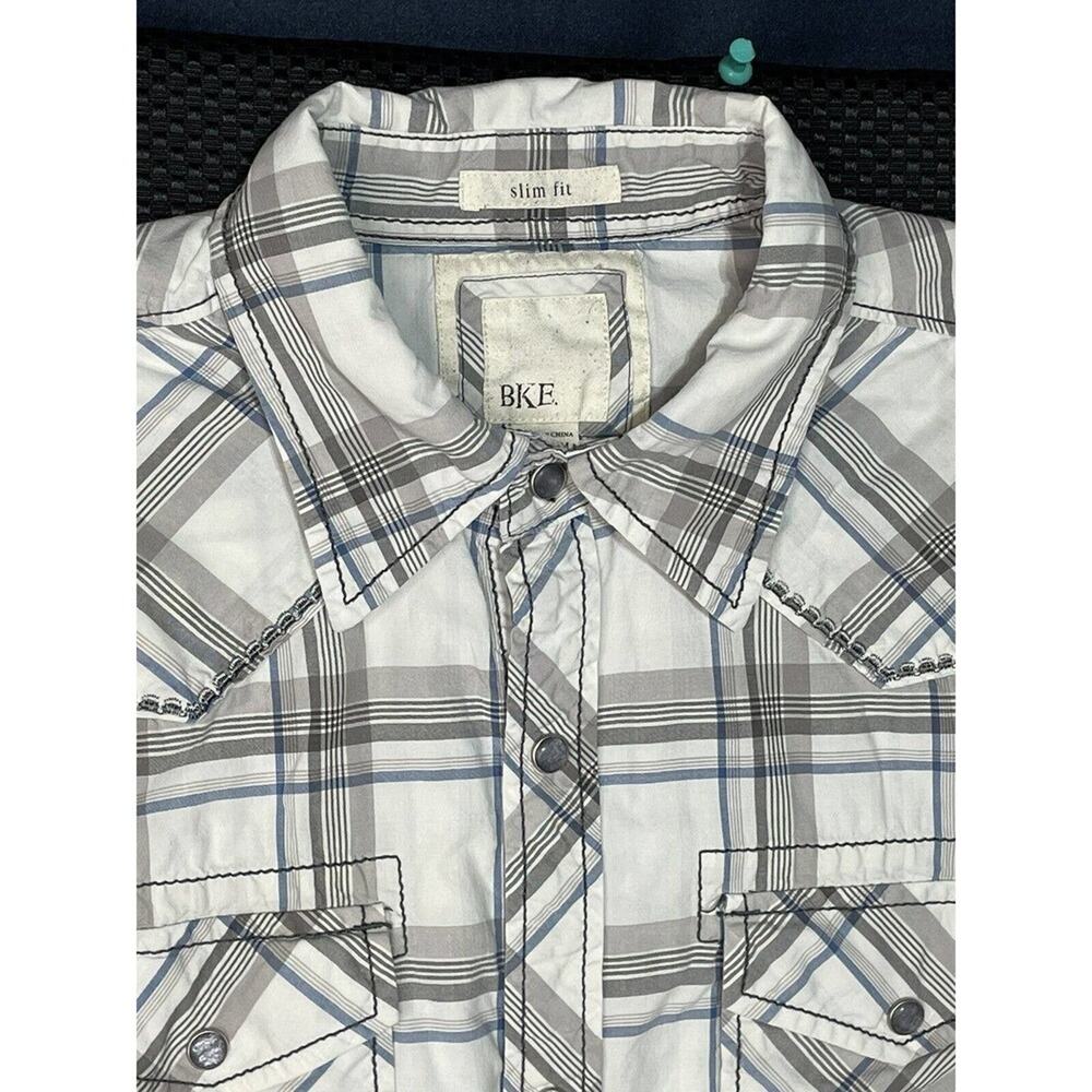 BKE Slim Fit Mens Snap Button Up Casual Dress Shirt Size Medium
